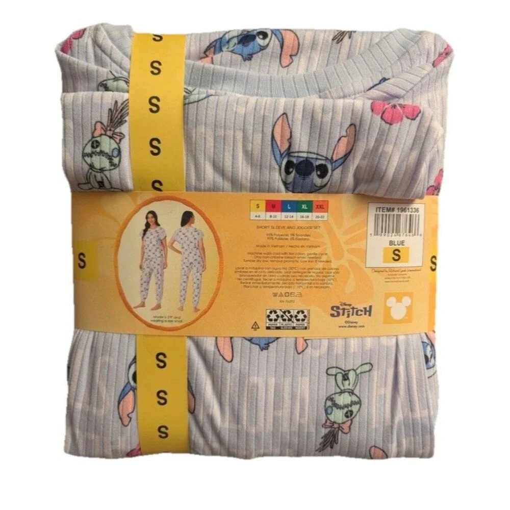NEW Disney Lilo & Stitch 2 Pc Pajama Set NWT Small Short Sleeve Top Jogger Pants - Picture 2 of 2